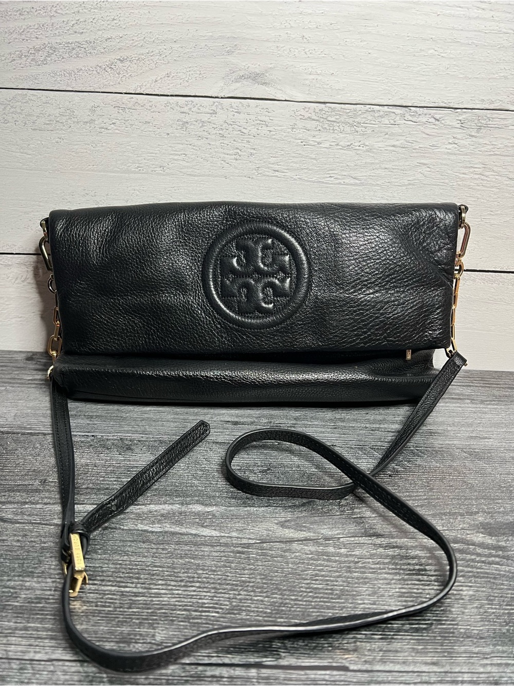 Tory Burch Black Leather Fold-Over Crossbody